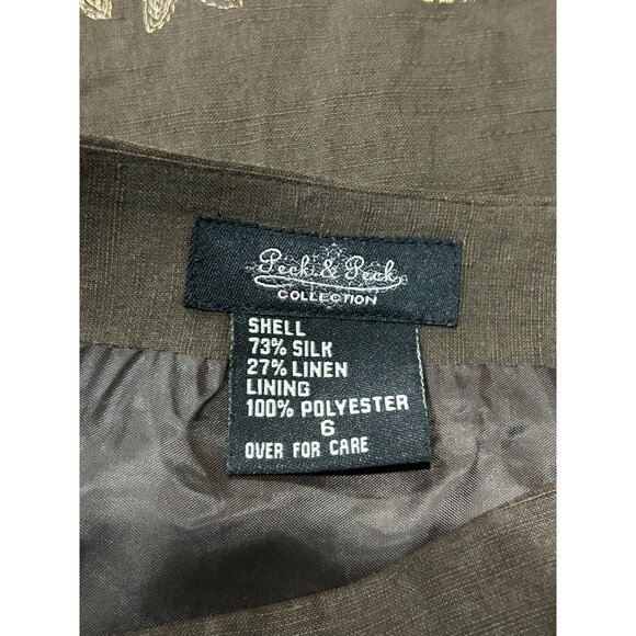 Peck & Peck Brown Silk Linen Blend Embroidered A-Line Skirt Womens Size 6 Boho - Picture 5 of 9